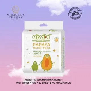 AIWIBI Papaya Minipack Water Wet Wipes 4 pack 32 sheets No Fragrance Tisu Basah Tissue Baby
