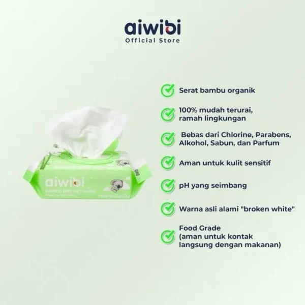 AIWIBI Bamboo Baby Wet Wipes Antibacterial (80 Lembar) Tissue Basah Antibakteri