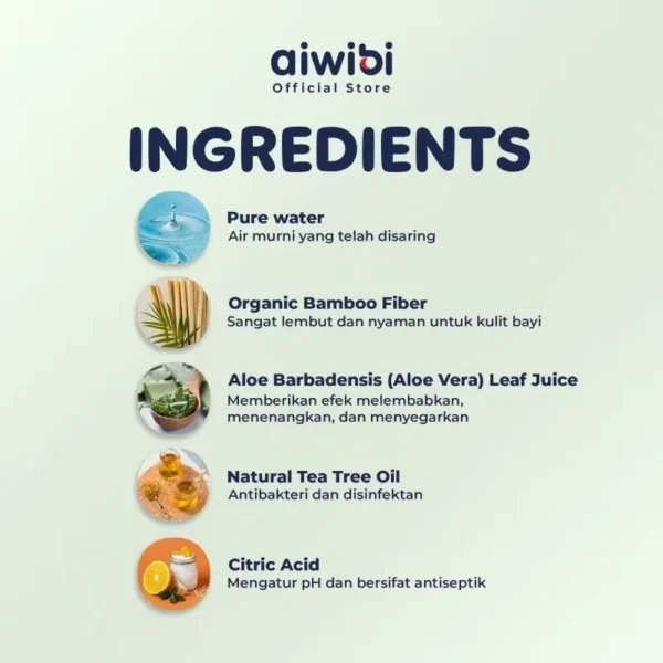 AIWIBI Bamboo Baby Wet Wipes Antibacterial (80 Lembar) Tissue Basah Antibakteri