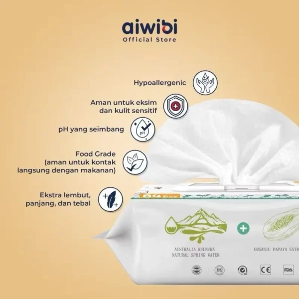 AIWIBI Papaya Minipack Water Wet Wipes 4 pack 32 sheets No Fragrance Tisu Basah Tissue Baby